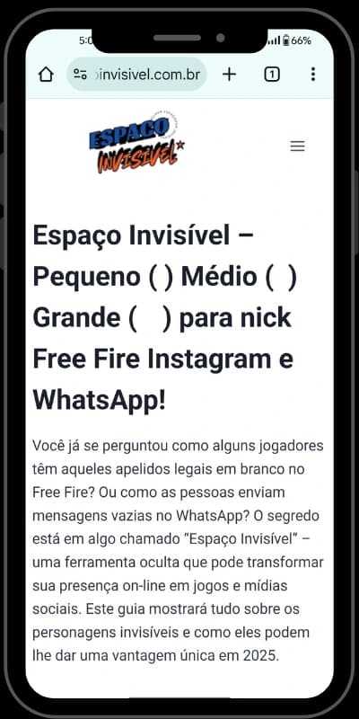 Copiar o Espaço Invisível do site